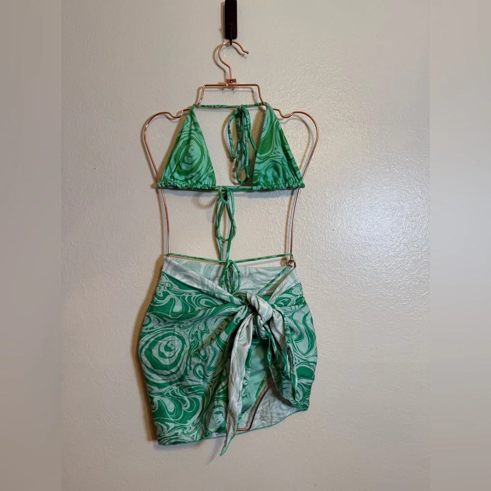 Frankies Bikinis Satin Bikini Set and Sarong in‎ Rainforest